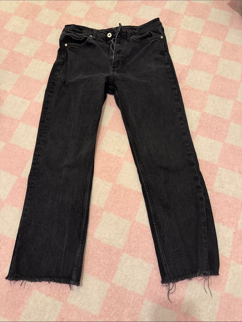 Zara Black Straight Jeans with Raw Hem